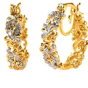 THE PERFECT GIFT White Diamond accent Hoop earrings 18K YG plated